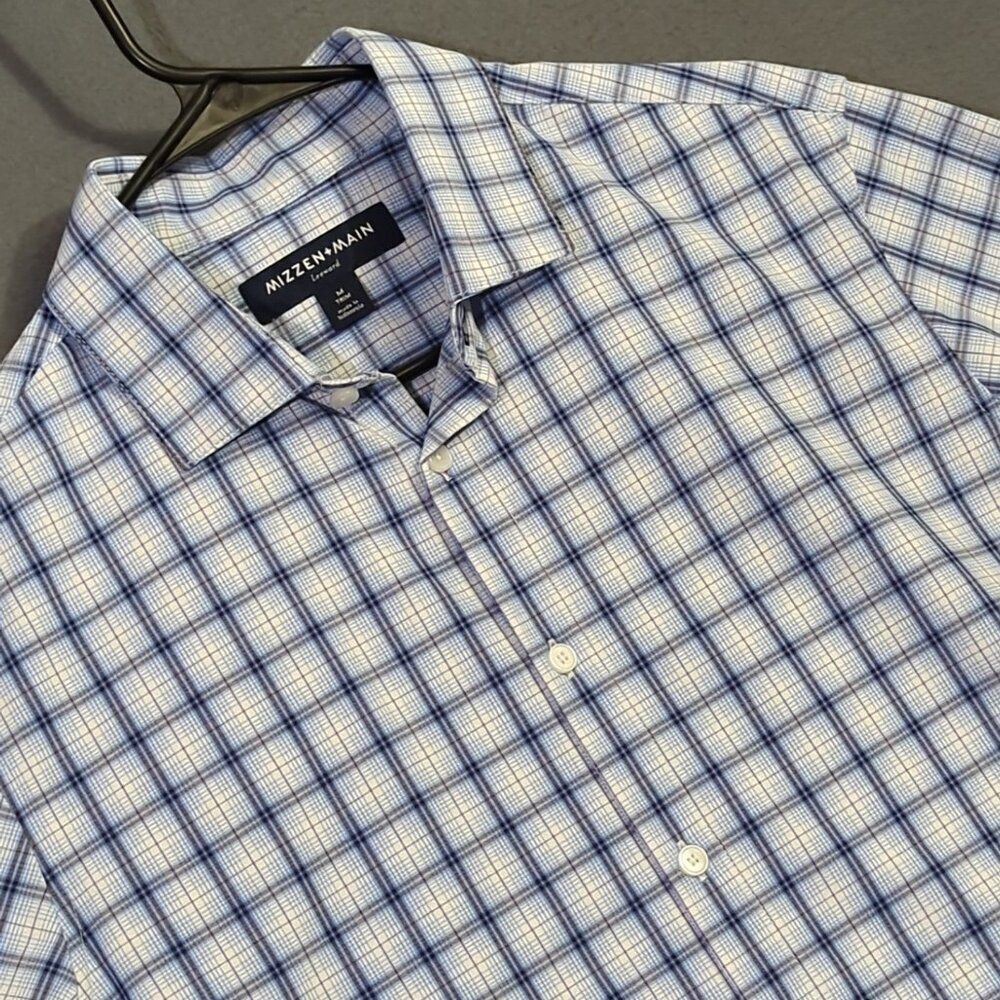 Mizzen+Main Shirt Men's M Blue Plaid Leeward Trim Fit Long Sleeve Button Up